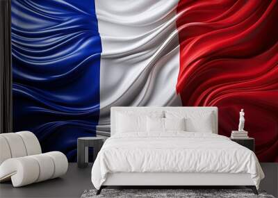 abstract french flag wavy silk fabric background france national symbol patriotic illustration Wall mural