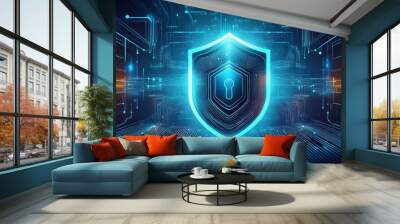 Digital data protection and cyber security concept illustration with glowing network connections Wall mural