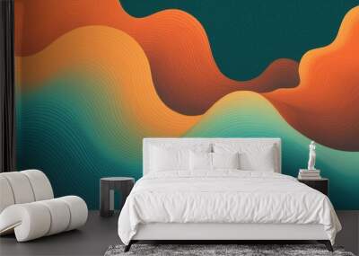 Grainy teal orange dark gradient wave background abstract vibrant retro style noise texture banner design copy space Wall mural