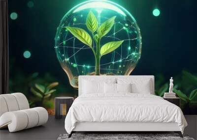 plant growing inside technology light bulb Wall mural