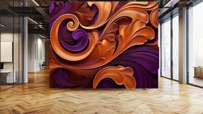 rich autumnal background with swirling abstract patterns in deep orange chocolate brown and royal purple accented with metallic gold for an elegant harvest theme Wall mural