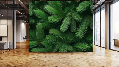 seamless green background of christmas fir tree branches festive new year pattern Wall mural