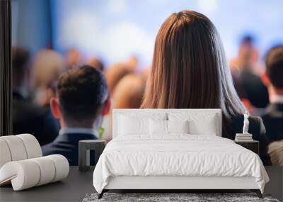 unrecognizable audience at business conference blurred crowd listening to speaker event concept photo Wall mural