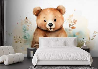 whimsical watercolor bear illustration with playful expression soft pastel hues and loose brushstrokes create a charming childfriendly character perfect for print media Wall mural