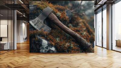 axe and firewood.AI generated Wall mural