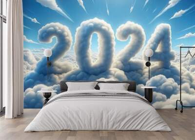 Futuristic cloudscape. 2024 written in the sky Wall mural