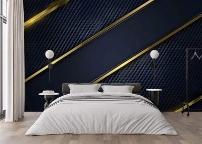 Golden line frame carbon fiber texture Dark blue background Carbon Fiber Concept Wall mural