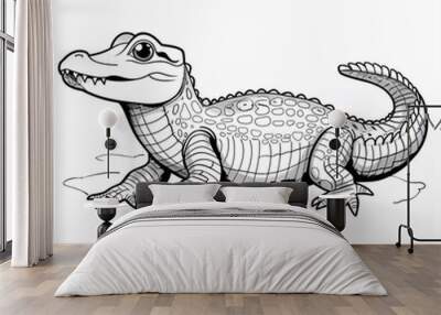 Cartoon crocodile, outlined for coloring, on a white background. Wall mural