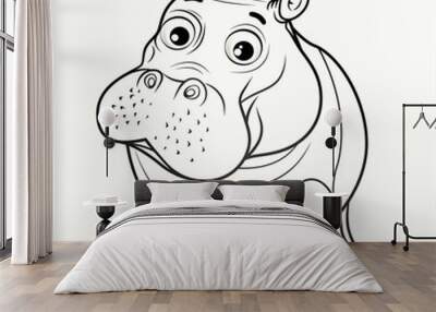 Cartoon hippopotamus, outlined for coloring, on a white background. Wall mural