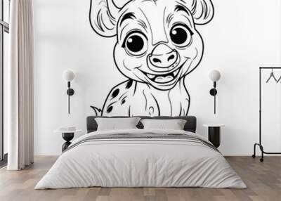 Cartoon hyena, outlined for coloring, on a white background. Wall mural