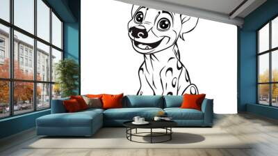 Cartoon hyena, outlined for coloring, on a white background. Wall mural