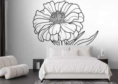 Cartoon marigold flower, outlined for coloring, on a white background. Wall mural