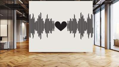 Sound wave with heart shape in center | voice of music equalizer design | digital technology waveform Wall mural