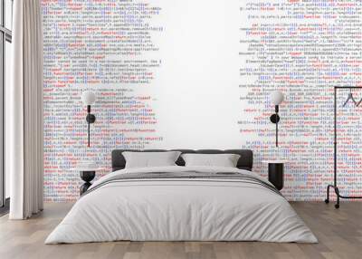 Snippet of Web Developer code. JavaScript is random pieces of program code. Wall mural