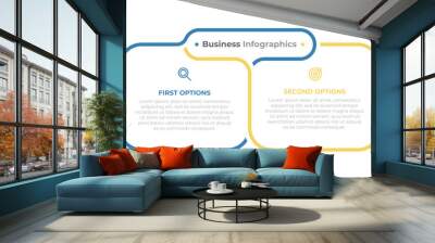 Business creative infographic process chart. Vector layout design with marketing icons and 2 steps or options. Wall mural