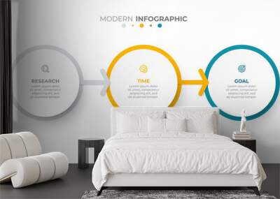 Business infographic template. Timeline design label with circle and 3 steps, options or processes. Wall mural