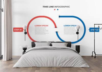 Business infographic template. Timeline with 2 steps, options. Vector creative layout element. Can be used for info chart, graph, presentations. Wall mural