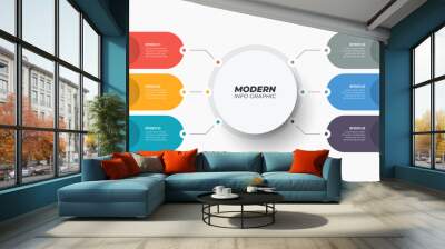 Business Organization Infographics template. Vector abstract elements with 6 number options, steps. Can be used for workflow diagram, info chart, graph, web design. Wall mural