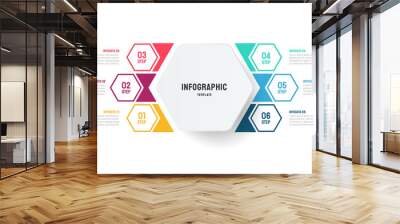 Business process chart design template. Creative infographic with 6 options, steps or process. Vector element for presentations.  Wall mural