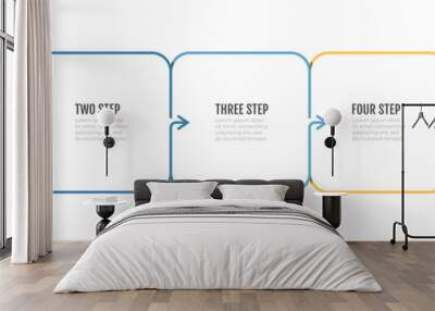 Business thin line process step design template. Timeline with 5 options, arrows. Vector thin line elements for presentation. Wall mural