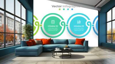 Data management concept. Business infographic elements with 4 circles, steps, and options. Timeline connected with modern lines and icons. Vector illustration. Wall mural