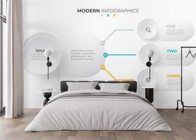 Modern infographics template with 3 options or steps. Business concept design with circle and icons. Vector illustration. Wall mural