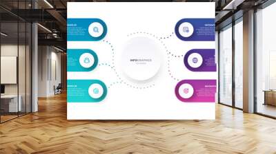 Presentation business infographic template. Timeline with 6 options. Vector illustration. Wall mural