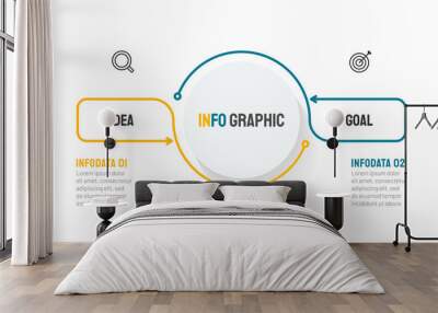 Thin line infographic template with marketing icons. Business concept with 2 steps, options or processes. Vector linear element. Wall mural