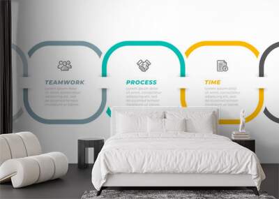 Timeline infographic label design with marketing icons and square layout. Business concept with 5 options, steps or processes. Vector illustration. Wall mural