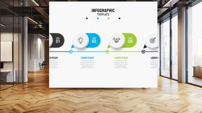 Timeline infographics template. Business concept with 4 steps, options and marketing icons. Can be used or workflow layout, info chart, process diagram. Vector illustration. Wall mural