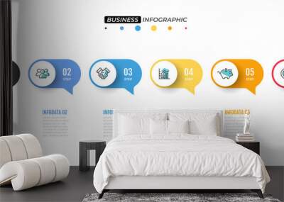 Vector infographic design template.  Timeline with 6 option. Can be used for workflow diagram, annual report, web design, business template for presentation. Wall mural