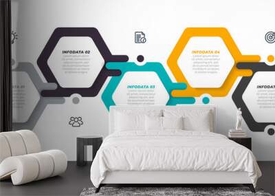 Vector infographic label design template with modern hexagon layout. Business concept with 5 steps, options. Wall mural