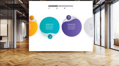 Vector infographic label design with circles and marketing icons. Business process step with 4 options. Wall mural