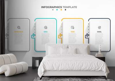 Vector infographic rectangle label, template design. Business concept  with 4 options or steps. Modern infographic template with arrow lines. Wall mural