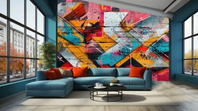 A colorful graffiti, pink tones on brick wall Wall mural