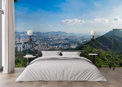 aerial view with Hong Kong skyline and urban skyscrapers in the Wall mural