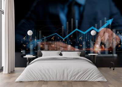 Business people analyzing data graphs and charts displayed on the digital tablet screen. Business analytics and financial technology. Technology stocks and future investments. Wall mural