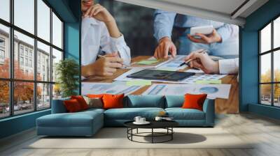 Business people meeting working with talk, consult, discuss working with new startup project idea presentation analyze plan marketing and investment in the office. Wall mural