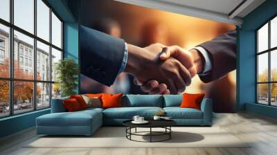 Close-up of businessman handshake with partner to celebration partnership and business deal concept. Wall mural