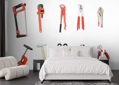 Top view Hardware tool on white background. Wall mural