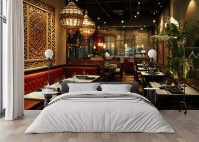 A modern South Asian restaurant interior, stylishly decorated with ample copy space for branding or text Wall mural