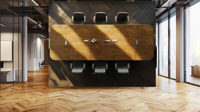 Empty boardroom top view, featuring a long table and surrounding chairs, perfect for adding your own copy Wall mural