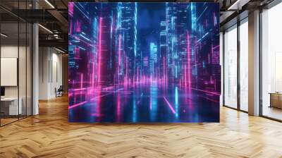 High-tech holographic design with neon light streams on a dark tech background Wall mural