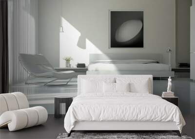 Modern bedroom with clean lines and geometric decor, offering ample space for copy Wall mural