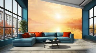 Sacred Ganges River flowing with space for text in the sky or water. Holy river in Hinduism. Wall mural