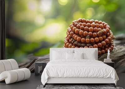 Traditional Jain mala beads in a peaceful setting, no people, calm background, ample copy space - Wall mural