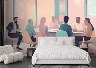 Illustration of Poeple are talking in meeting room, flat design. generative ai Wall mural