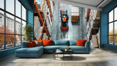 Forklift Operator Navigating a Warehouse Aisle Wall mural