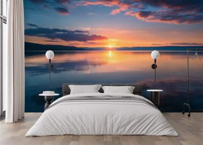 Peaceful Sunset Over a Still Lake Wall mural