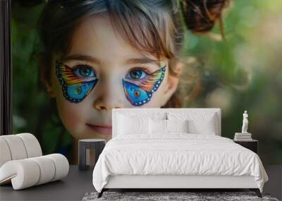 Portrait of a Little Girl with Butterfly Face Paint Wall mural